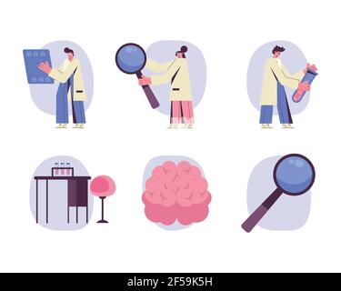 neurologue trois médecins personnel personnages Illustration de Vecteur