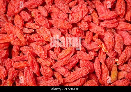 Fond de baies de carcajou ou de goji séchées. Banque D'Images