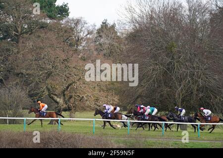 Chester Williams à cheval Galice Macalo (à gauche) à la tête tout le chemin pour gagner le mois de l'histoire des femmes oliversbookshop.co.uk l'obstacle des novices de Mares à l'hippodrome de Chepstow. Date de la photo: Jeudi 25 mars 2021. Banque D'Images