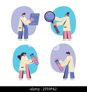 quatre neurologues médecins personnel caractères Illustration de Vecteur