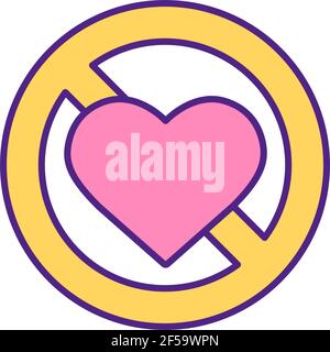 Symbole d'arrêt d'amour interdit icône de couleur RVB. Illustration de Vecteur