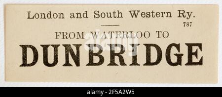 Vintage Midland & South Western Railway train Label - à partir de De London Waterloo à Dunbridge Banque D'Images