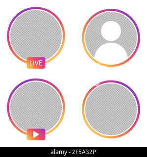 Ensemble d'icônes d'histoires vectorielles instagram. Interface de profil en direct. Espace réservé transparent. Cadres d'avatar des réseaux sociaux. Concevoir des éléments pour les réseaux sociaux Illustration de Vecteur