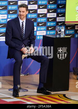 Barcelone, Espagne. 25 mars 2021. Pau Gasol lors de sa présentation en tant que nouveau joueur de basket-ball du FC Barcelone au Palau Blaugrana à Barcelone, Espagne. Crédit : DAX Images/Alamy Live News Banque D'Images