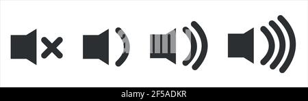 Icône qui augmente et réduit le son. Ensemble d'icônes sonores avec différents niveaux de signal dans un style plat. Illustration de Vecteur
