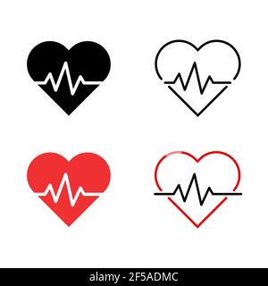 Ensemble de l'icône de la ligne de battement de coeur, symbole de coeur médical de santé isolé sur fond blanc, logo de l'hôpital, illustration vectorielle . Illustration de Vecteur