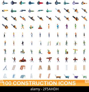 100 icônes construction set. Cartoon illustration de 100 icônes construction vector set isolé sur fond blanc Illustration de Vecteur