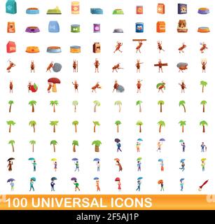 100 icônes universelles set. Cartoon illustration de 100 icônes universelles vector set isolé sur fond blanc Illustration de Vecteur