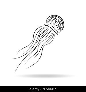 Contour vector design méduse de couleur noire (medusa). Idéal comme icône, silhouette pour les illustrations marines prêtes à l'emploi. SPE 10. Illustration de Vecteur