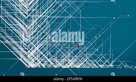 Les relations sociales, les relations entre les personnes, le mouvement des données sur le net. Particules. Circuits et processeurs. Vitesse de connexion et d'Internet Banque D'Images