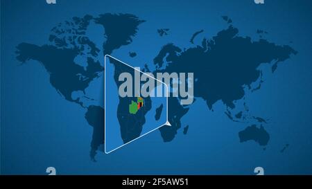 Carte détaillée du monde avec carte agrandie de la Zambie et des pays voisins. Drapeau de Zambie et carte. Illustration de Vecteur