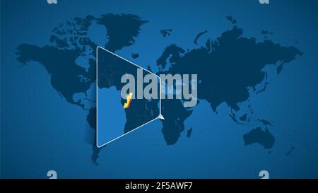 Carte détaillée du monde avec carte agrandie du Congo et des pays voisins. Drapeau du Congo et carte. Illustration de Vecteur