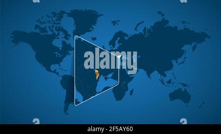Carte détaillée du monde avec carte agrandie de la Moldavie et des pays voisins. Drapeau de Moldavie et carte. Illustration de Vecteur