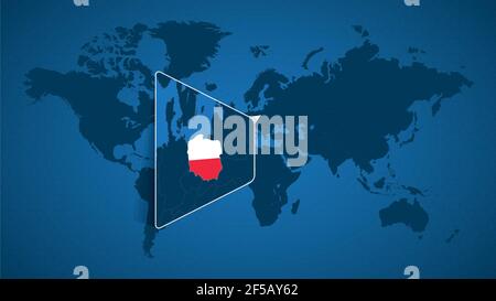 Carte détaillée du monde avec carte agrandie de la Pologne et des pays voisins. Drapeau de Pologne et carte. Illustration de Vecteur