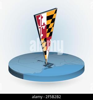 Carte du Maryland en style isométrique rond avec drapeau triangulé 3D de l'État des États-Unis du Maryland, carte vectorielle en bleu. Illustration de Vecteur