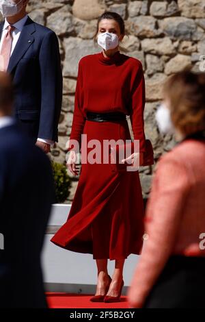 Andorre, SP. 25 mars 2021. **NO ESPAGNE** le roi Felipe VI d'Espagne, la reine Letizia d'Espagne assiste à une réception officielle avec des honneurs nationaux et des symboles nationaux lors d'une visite d'État de 2 jours en Principauté d'Andorre à la Casa de la Vall le 25 mars 2021. Crédit : Jimmy Olsen/Media Punch/Alay Live News Banque D'Images