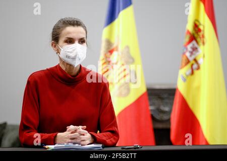 Andorre, SP. 25 mars 2021. **NO ESPAGNE** le roi Felipe VI d'Espagne, la reine Letizia d'Espagne assiste à une réception officielle avec des honneurs nationaux et des symboles nationaux lors d'une visite d'État de 2 jours en Principauté d'Andorre à la Casa de la Vall le 25 mars 2021. Crédit : Jimmy Olsen/Media Punch/Alay Live News Banque D'Images