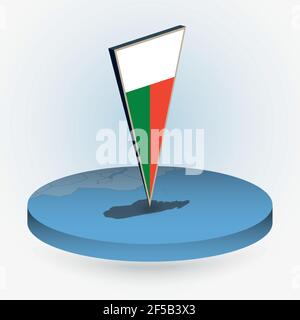 Carte de Madagascar en forme de rond isométrique avec drapeau triangulé 3D de Madagascar, carte vectorielle en bleu. Illustration de Vecteur