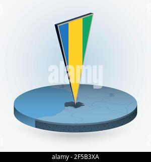 Carte du Gabon en style isométrique rond avec drapeau triangulé en 3D du Gabon, carte vectorielle en bleu. Illustration de Vecteur