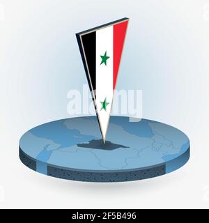 Carte de la Syrie en forme de rond isométrique avec drapeau triangulé en 3D de la Syrie, carte vectorielle en bleu. Illustration de Vecteur