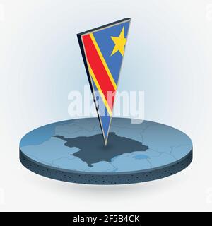 Carte de la RD Congo en forme de rond isométrique avec drapeau triangulé en 3D de la RD Congo, carte vectorielle en bleu. Illustration de Vecteur