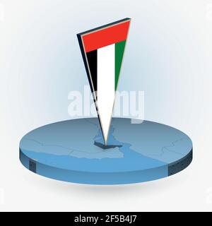 Carte des Émirats arabes Unis en forme de rond isométrique avec drapeau triangulé en 3D des Émirats arabes Unis, carte vectorielle en bleu. Illustration de Vecteur