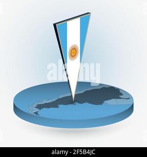 Carte de l'Argentine en style isométrique rond avec drapeau triangulé en 3D de l'Argentine, carte vectorielle en bleu. Illustration de Vecteur