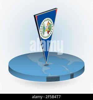 Carte du Belize en forme de rond isométrique avec drapeau triangulé 3D du Belize, carte vectorielle en bleu. Illustration de Vecteur