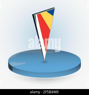 Carte des Seychelles en style isométrique rond avec drapeau triangulé en 3D des Seychelles, carte vectorielle en bleu. Illustration de Vecteur