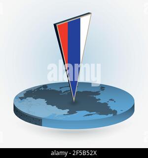 Carte de la Russie en style isométrique rond avec drapeau triangulé 3D de la Russie, carte vectorielle en bleu. Illustration de Vecteur