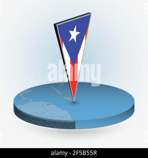 Carte de Porto Rico en forme de rond isométrique avec drapeau triangulé 3D de Porto Rico, carte vectorielle en bleu. Illustration de Vecteur