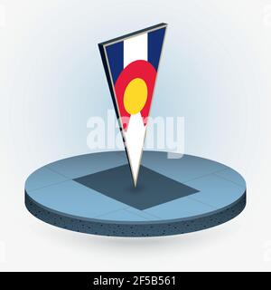 Carte du Colorado en style isométrique rond avec drapeau triangulé 3D de l'État des États-Unis du Colorado, carte vectorielle en bleu. Illustration de Vecteur