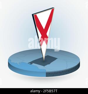Carte de l'Alabama en style isométrique rond avec drapeau triangulé en 3D de l'État américain de l'Alabama, carte vectorielle en bleu. Illustration de Vecteur