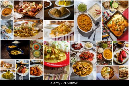 Plats indiens traditionnels préparés comme collage de la cuisine Banque D'Images