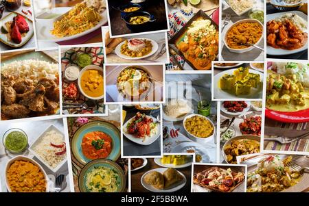 Plats indiens traditionnels préparés comme collage de la cuisine Banque D'Images