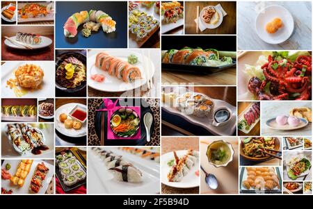 Collage de cuisines japonaises populaires pour le déjeuner et le dîner Banque D'Images