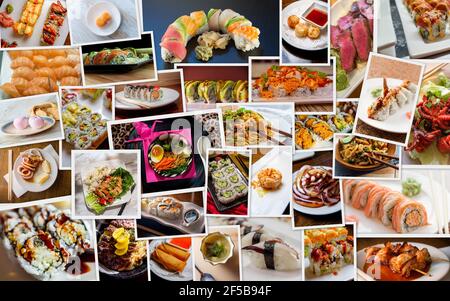 Collage de cuisines japonaises populaires pour le déjeuner et le dîner Banque D'Images