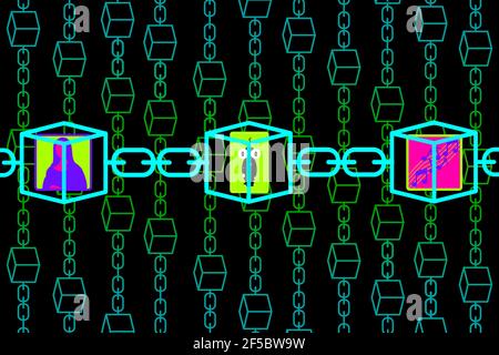 Jetons non fongibles NFT art et objets de collection, technologie blockchain pour créer des objets numériques uniques pour l'art cryptographique, les objets de collection crypto et les jeux Banque D'Images