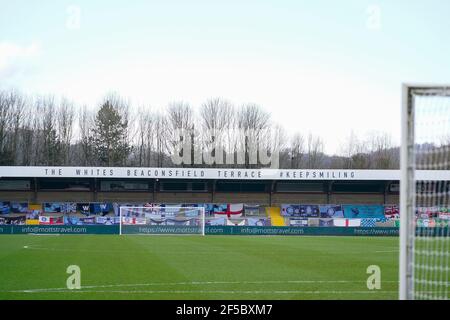Vue générale du stade avant le match pendant le Sky BET Championship derrière des portes fermées match entre Wycombe Wanderers et Forêt de Nottingham à Ada Banque D'Images