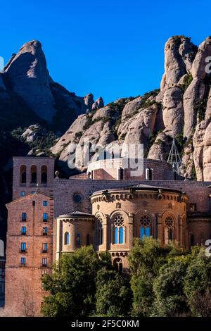 Montagne et basilique de Montserrat, Barcelone, Catalogne, Espagne. Banque D'Images