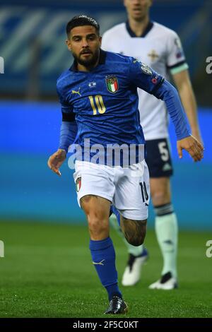 Parme, Italie. Mars 25 2021: Lorenzo Insigne (Italie) lors du match de qualification de la Fifa 'coupe du monde Qatar 2022' entre l'Italie 2-0 Irlande du Nord au stade Ennio Tardini le 25 mars 2021 à Parme, Italie. Credit: Maurizio Borsari/AFLO/Alay Live News Banque D'Images