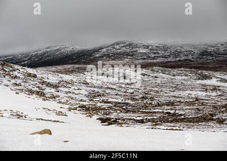 Vue imprenable sur les montagnes, vue sur la piste de marche de Kosciuszko dans le parc national de Kosciuszko. Banque D'Images