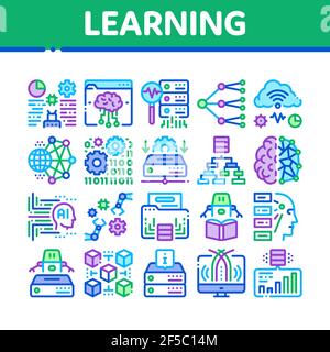 Apprentissage machine ai Collection Icons Set Vector Illustration de Vecteur