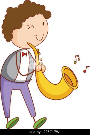 Un Enfant Qui Joue Au Saxophone Dessin Anime Personnage Isole Illustration Image Vectorielle Stock Alamy