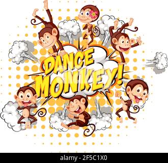 Danse singe dans la bulle de parole avec de nombreux singes illustration Illustration de Vecteur