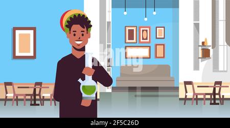 un gars afro-américain qui fume de la marijuana avec de la consommation de drogues de bong concept moderne café intérieur portrait horizontal Illustration de Vecteur