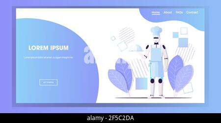 robot moderne chef tenant un plateau de service couvert intelligence artificielle technologie cuisine culinaire concept de cuisine horizontale copie pleine longueur Illustration de Vecteur