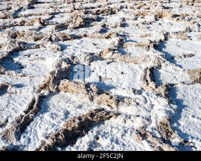 Le sel s'inonde dans le bassin de Badwater, le point le plus bas des États-Unis au parc national de la Vallée de la mort, en Californie, aux États-Unis Banque D'Images