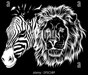 motif vectoriel zébré et tête de lion Illustration de Vecteur