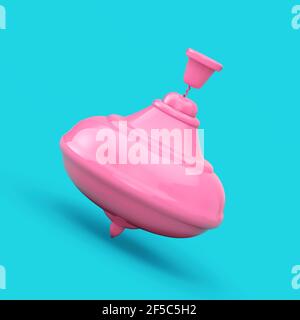 Rose Toy spinning Top Whirligig as Duotone style sur un fond bleu. Rendu 3d Banque D'Images